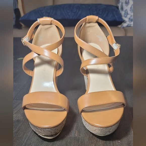 Tommy Hilfiger Brown Wedge Sandals With Cork Platform - Picture 1 of 14